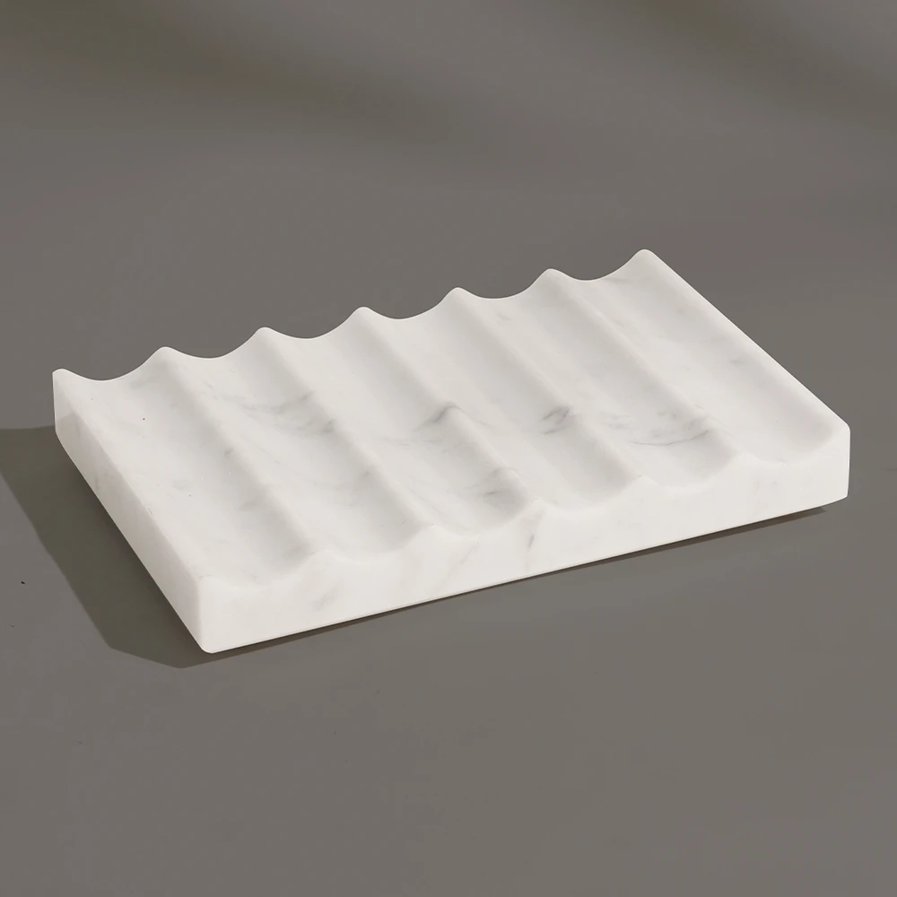 Carrara White Marble Soap Dish with Wavy