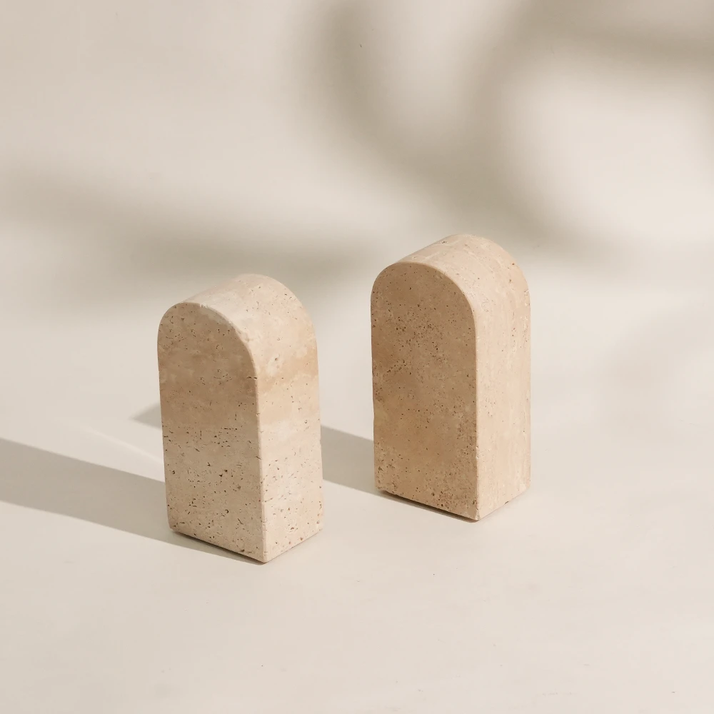 Set of 2 Travertine Bookends
