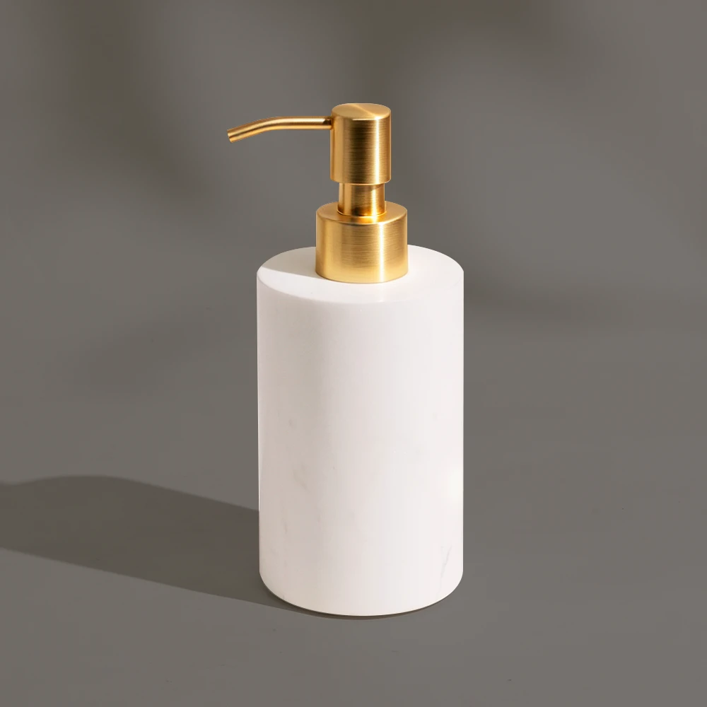 Jazz White Cylinder-Shaped Marble Dispenser with Zinc Alloy Pump