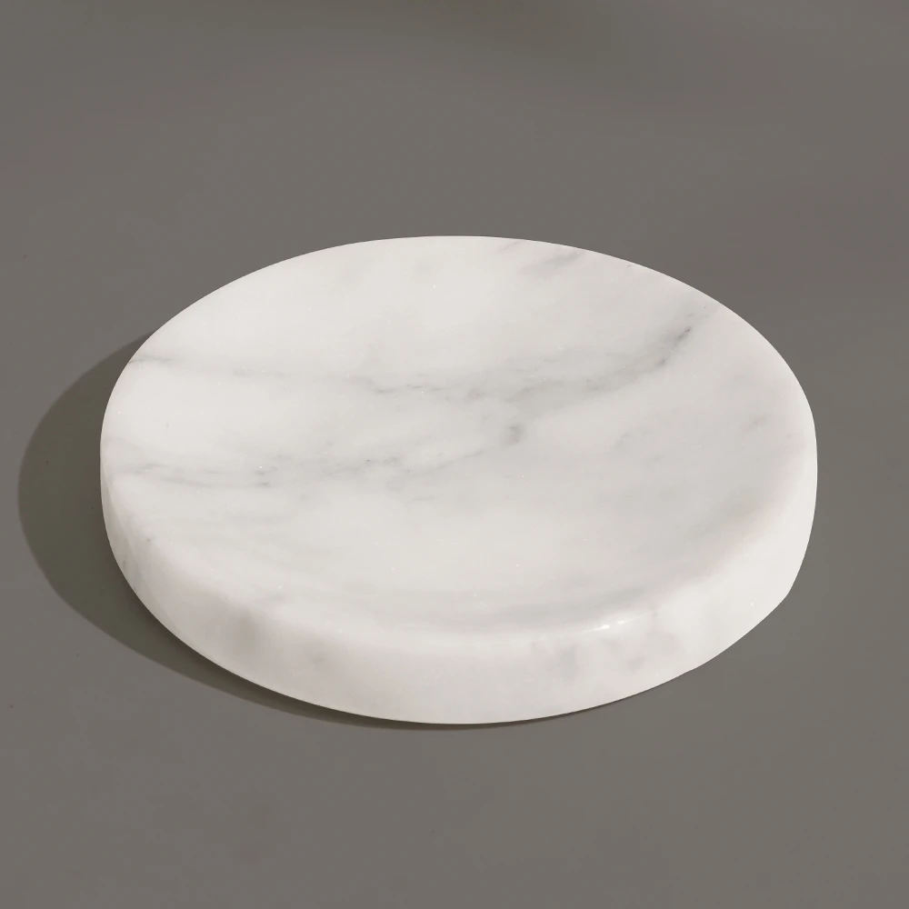 White Grey Round Marble Soap Dish