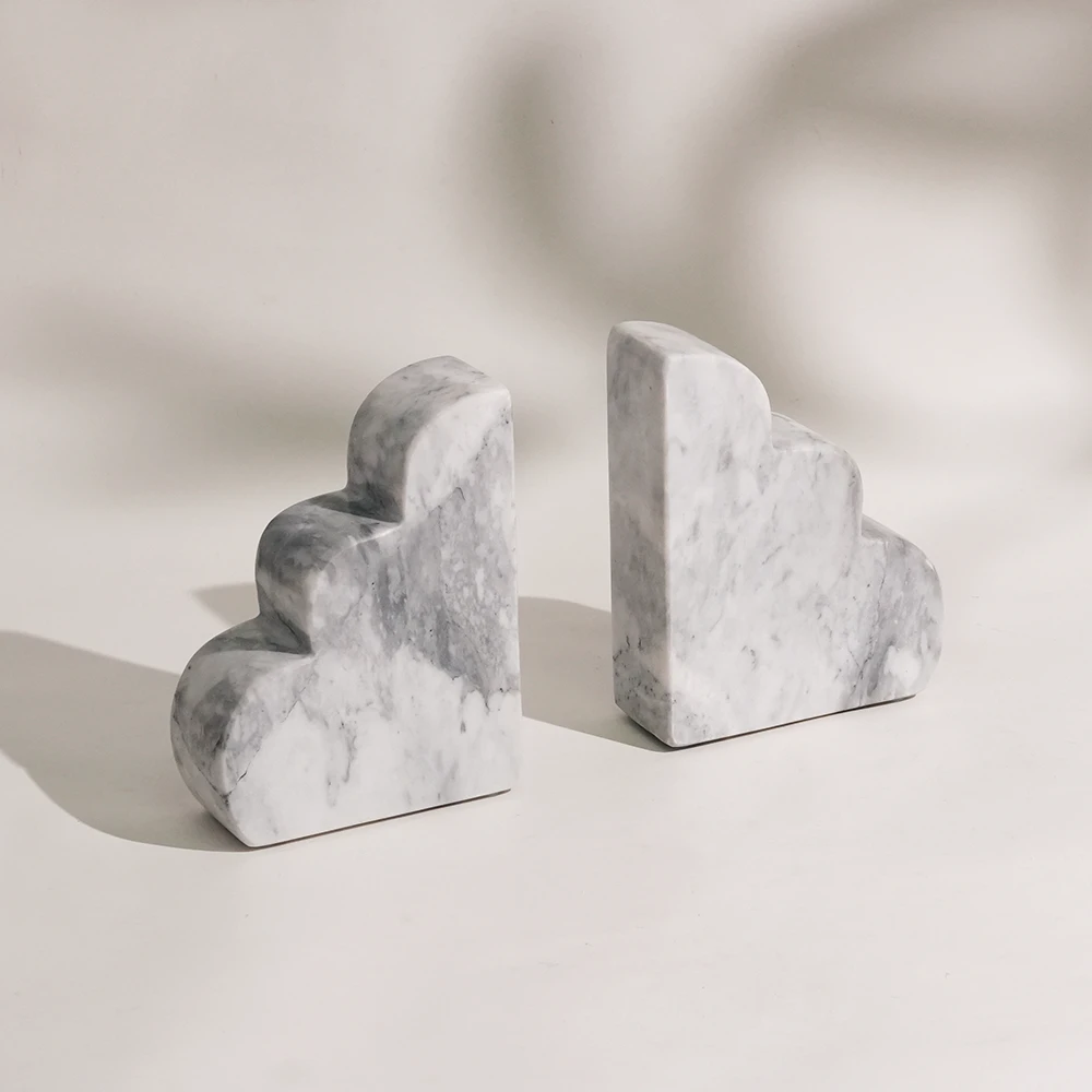 Set of 2 Light Grey Marble Bookends