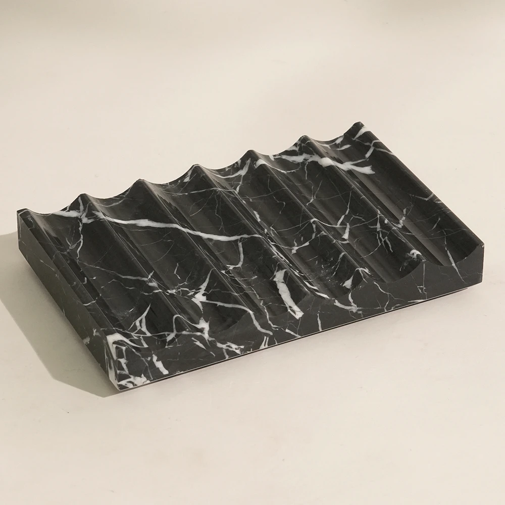 Nero Marquina Marble Soap Dish with Wavy
