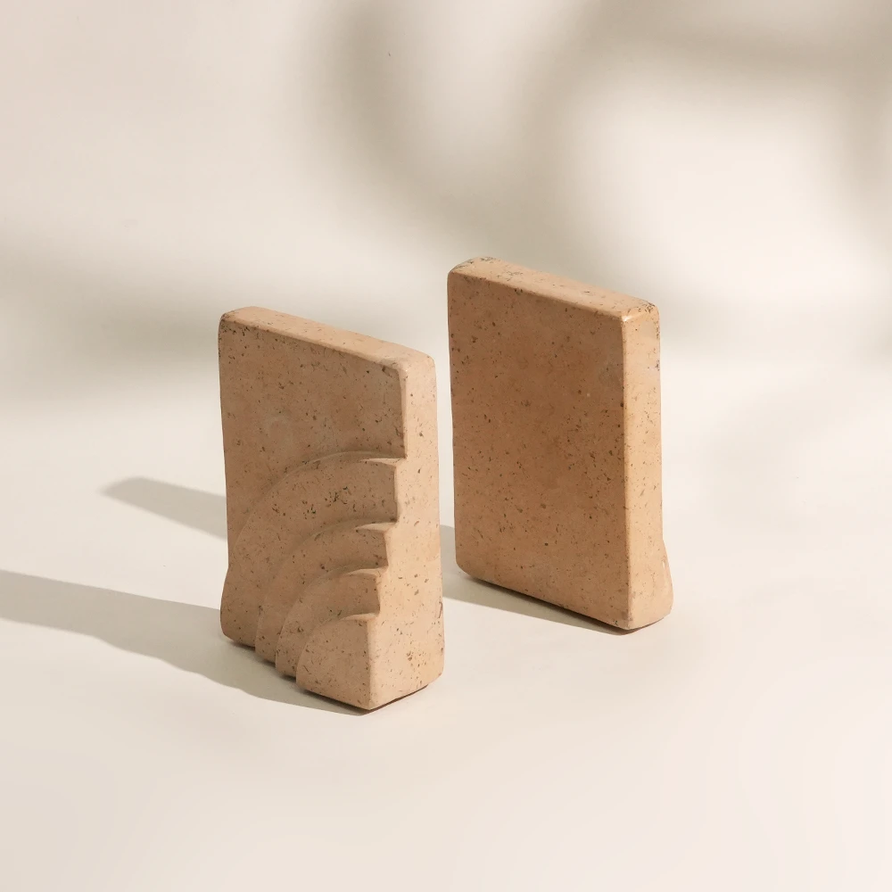 Mud Yellow Natural Marble Bookends