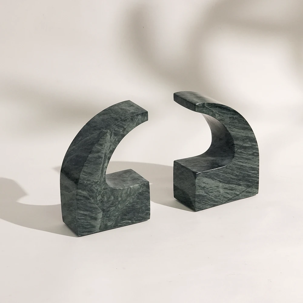 Set of 2 Green Marble Bookends
