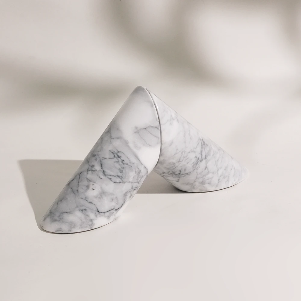 Set of 2 Light Grey Marble Bookends