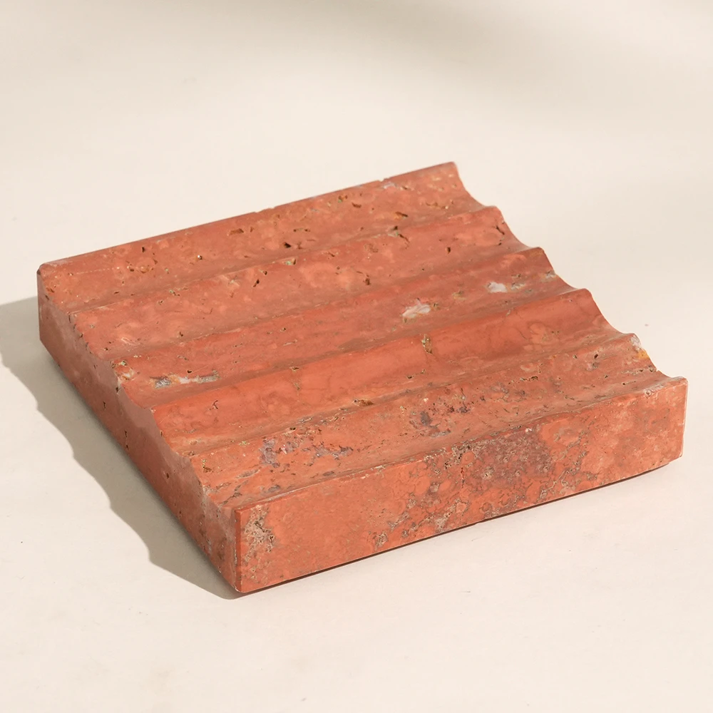 Red Travertine Square Soap Dish