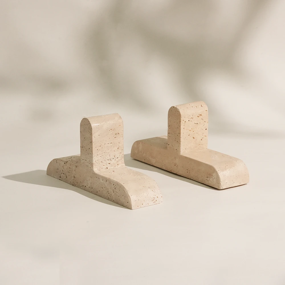 Set of 2 Travertine Bookends