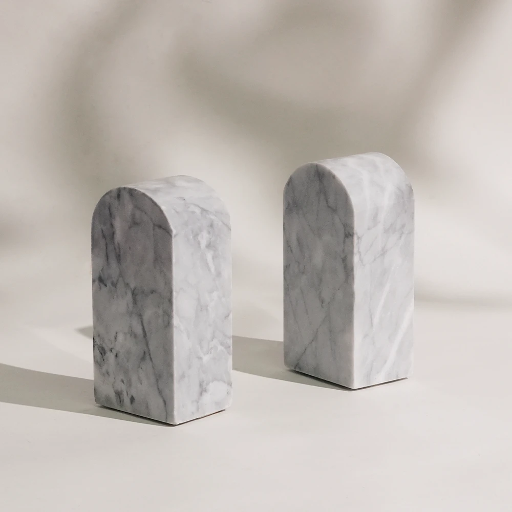 Set of 2 Light Grey Natural Marble  Bookend
