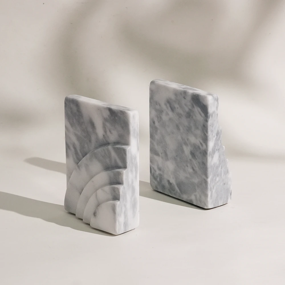 Set of 2 Light Grey Marble Bookend