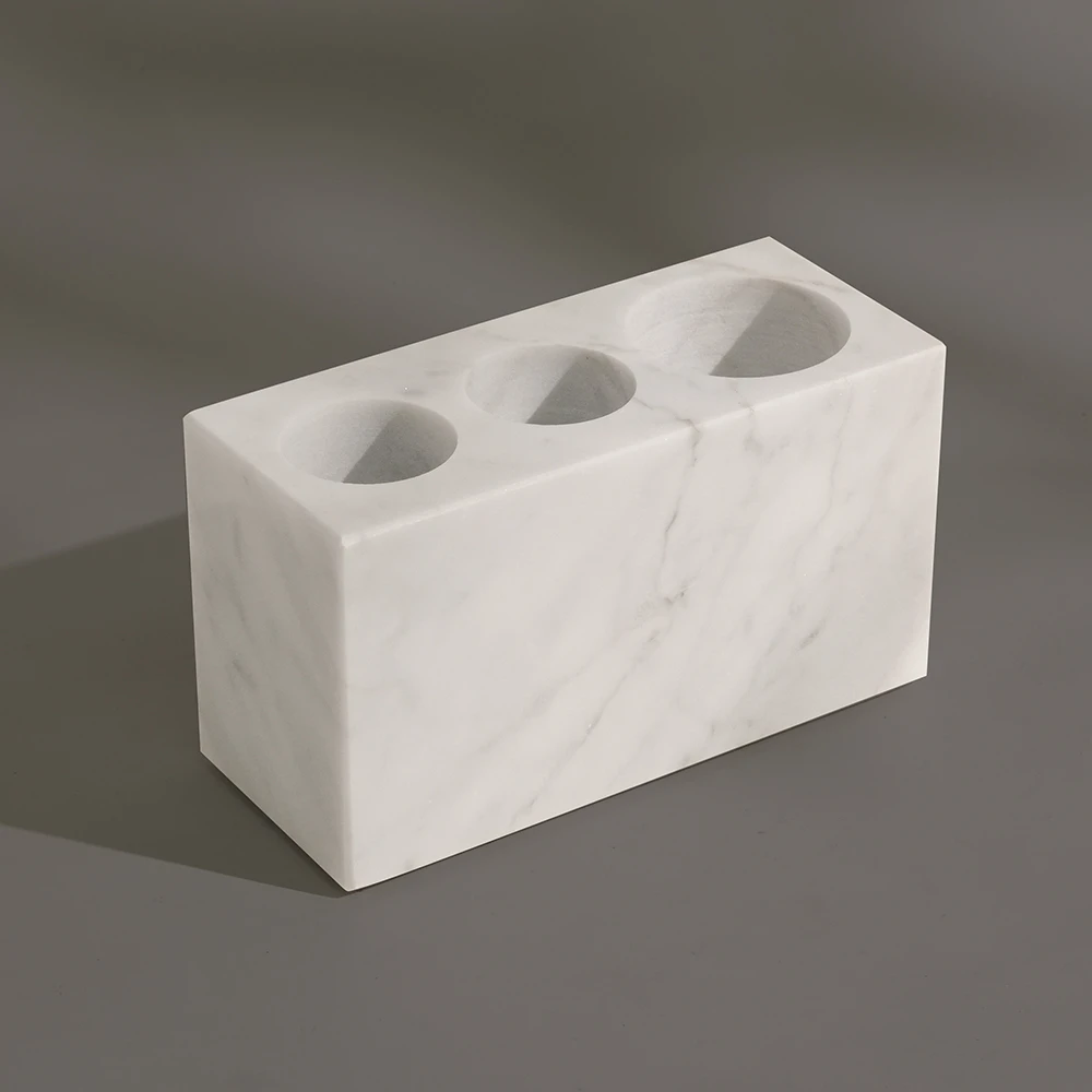 Carrara White Marble Tooth Brush Holder with 3 Lots