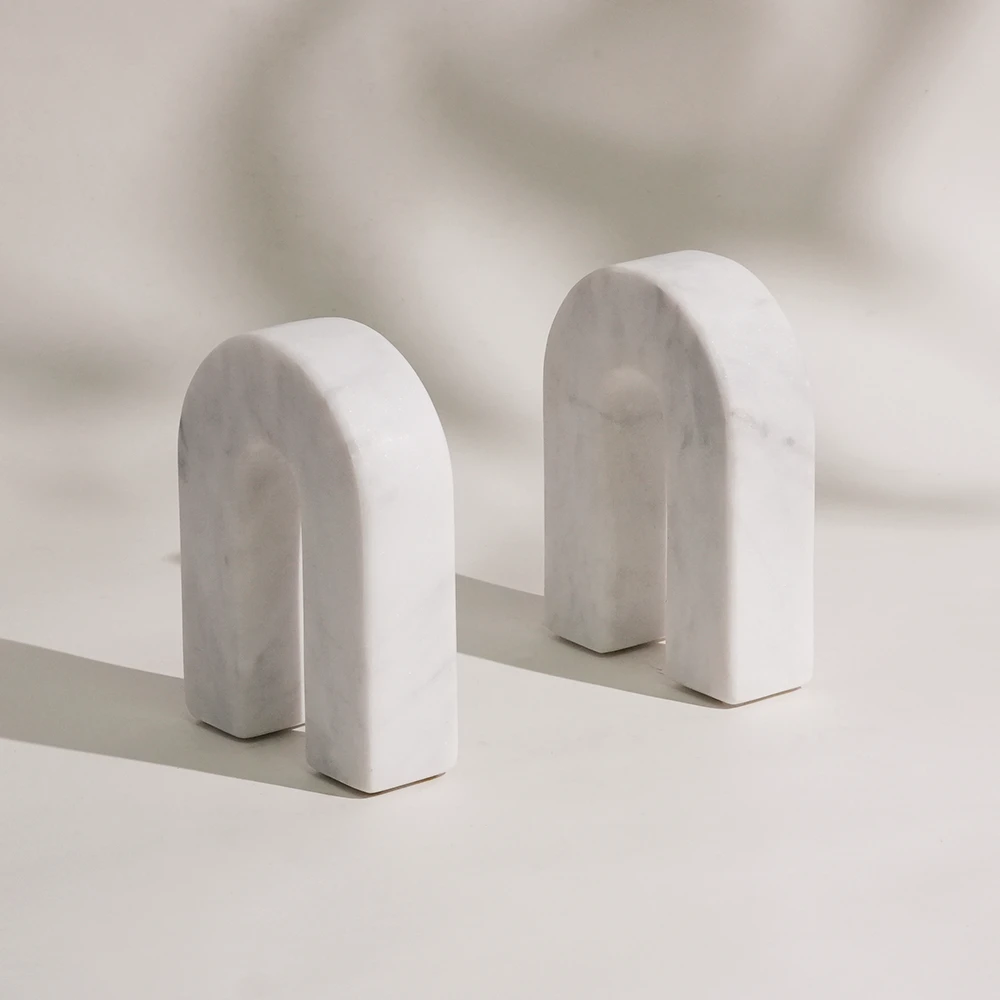 Set of 2 White Marble Bookends
