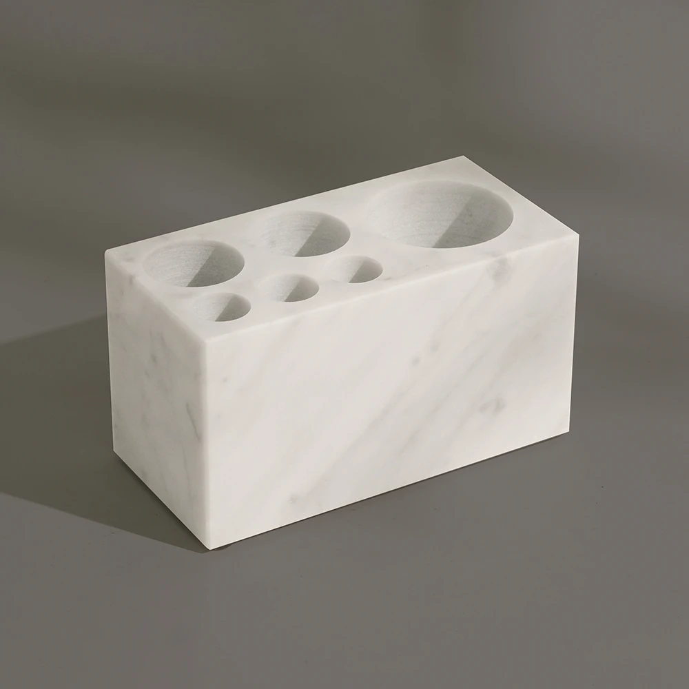Carrara White Marble Tooth Brush Holder with 6 Lots