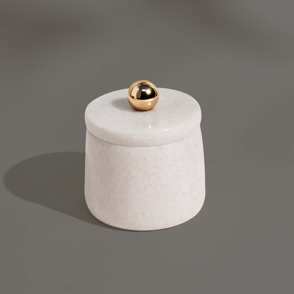 White Marble Salt and Peper Storage Jar/Holder/ Cellar with Lid