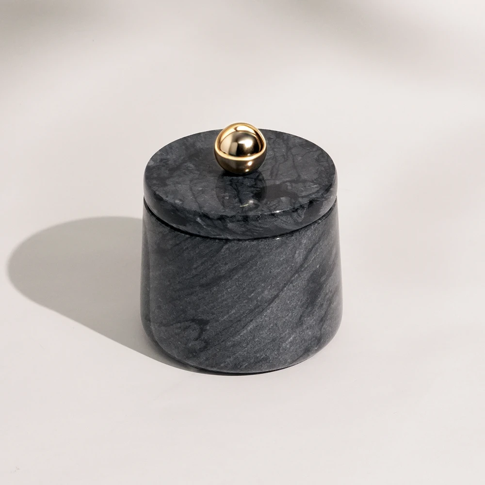 Dark Grey Marble Salt and Peper Storage Jar/Holder/ Cellar with Lid