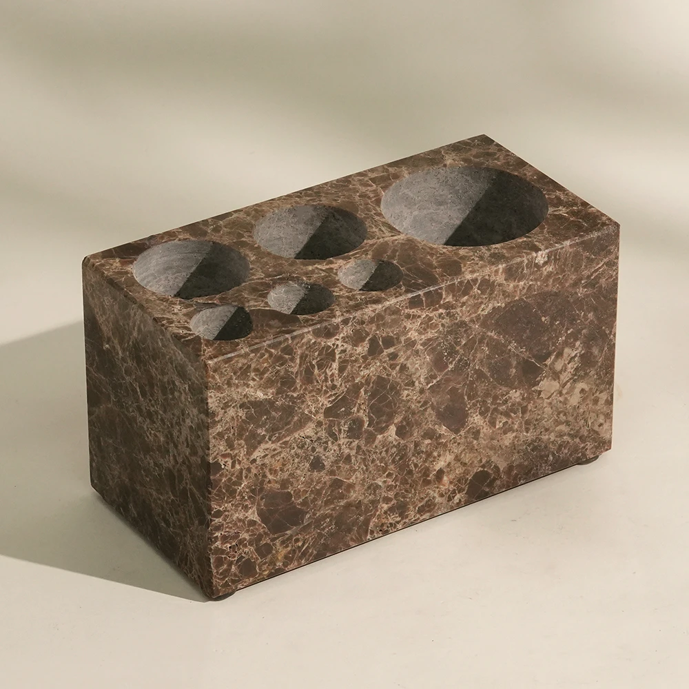 Dark Emperador Marble Tooth Brush Holder with 6 Lots