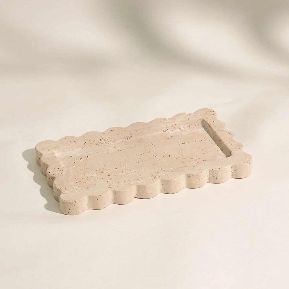 Travertine Rectangle Marble Tray with Wave Edge