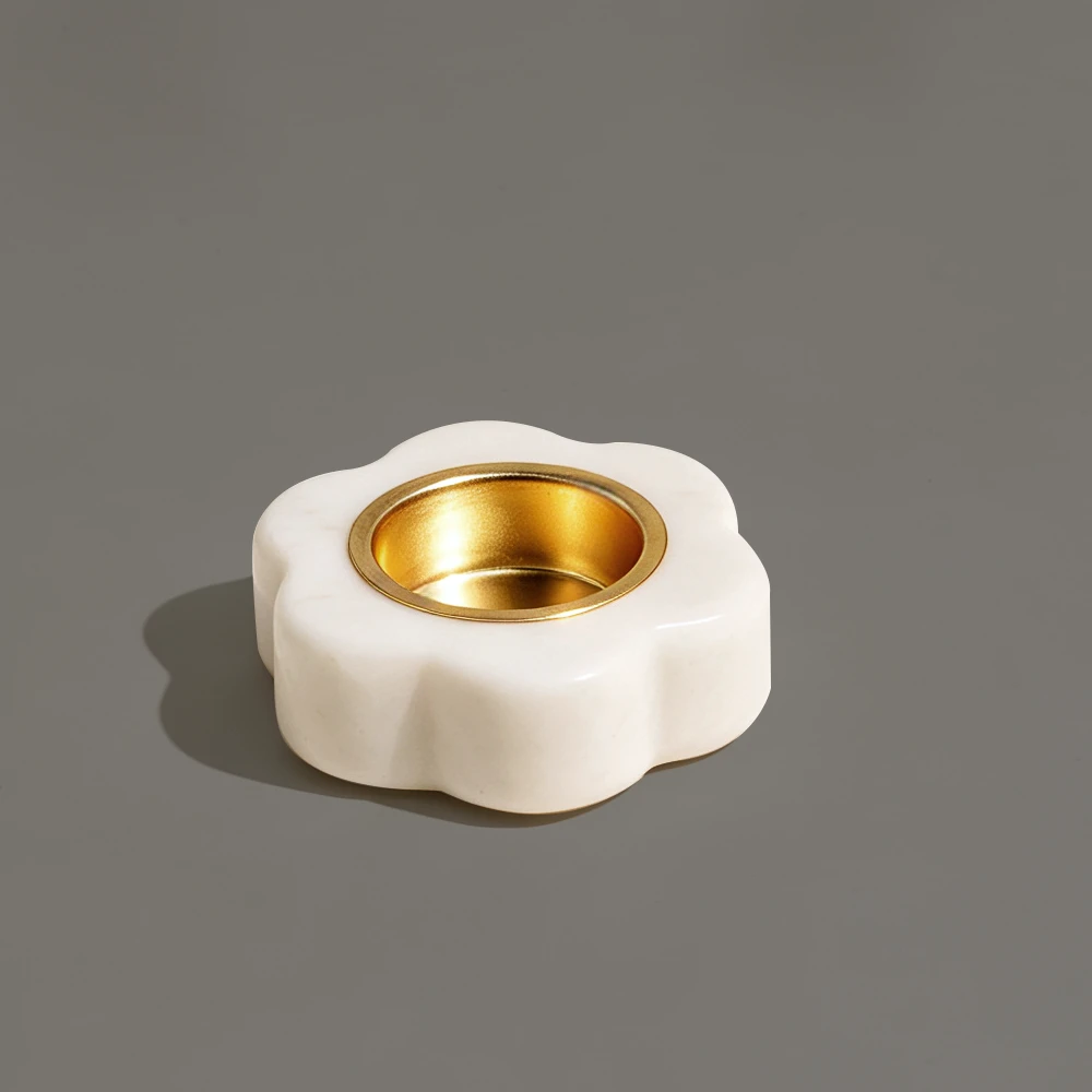 White Marble Flower Candle Holder with Gold Metal Holder