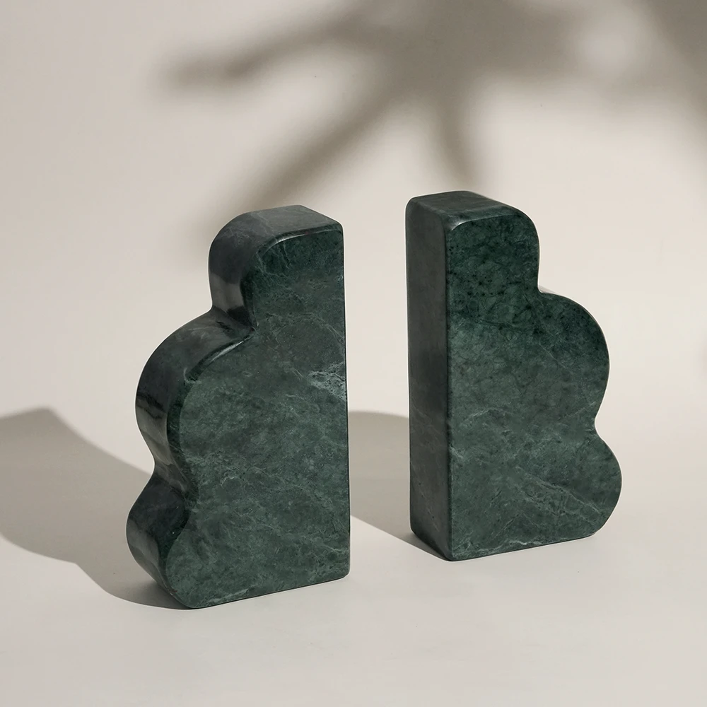 Set of 2 Green Natural Marble Bookends