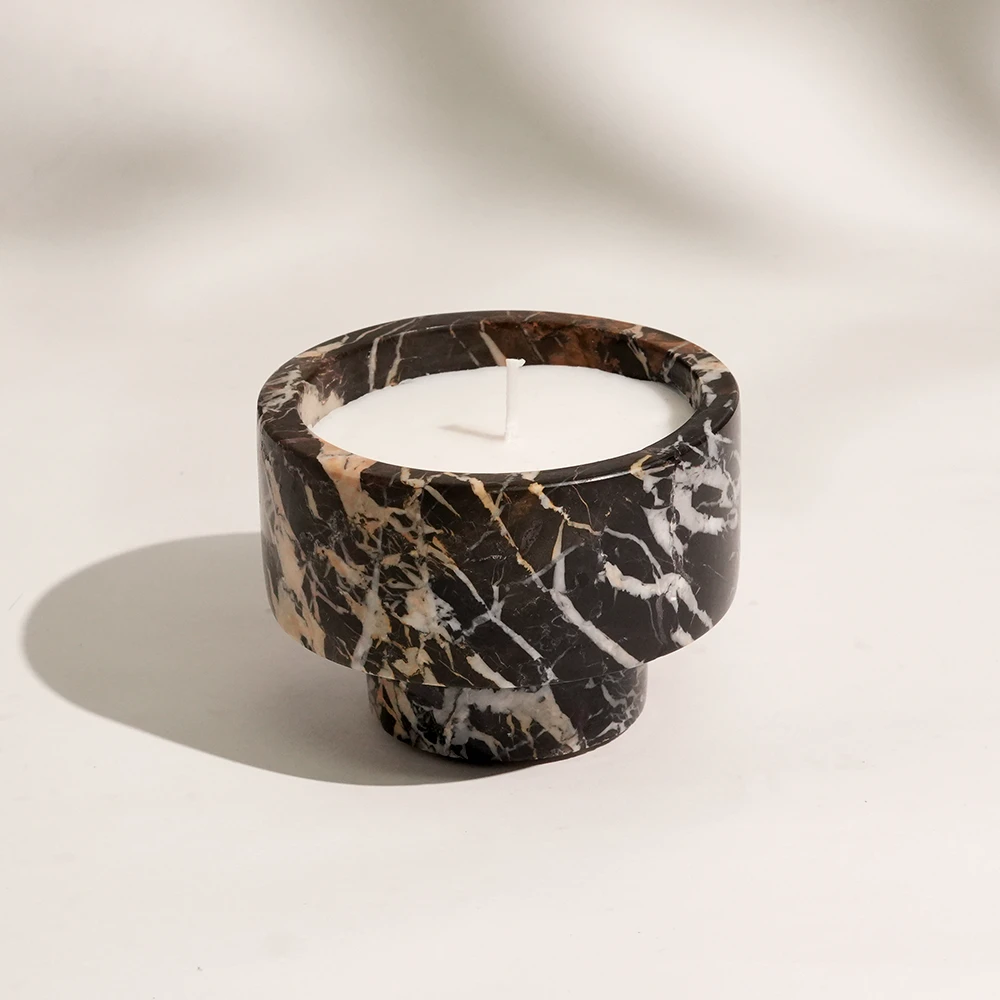 Natural Portoro Marble Pillar Candle Holder