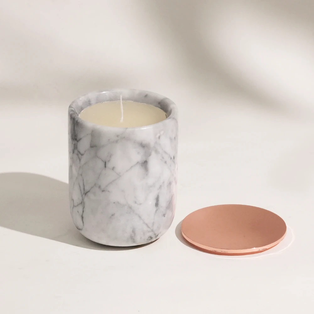 Light Grey Marble Candle Jar with Candle