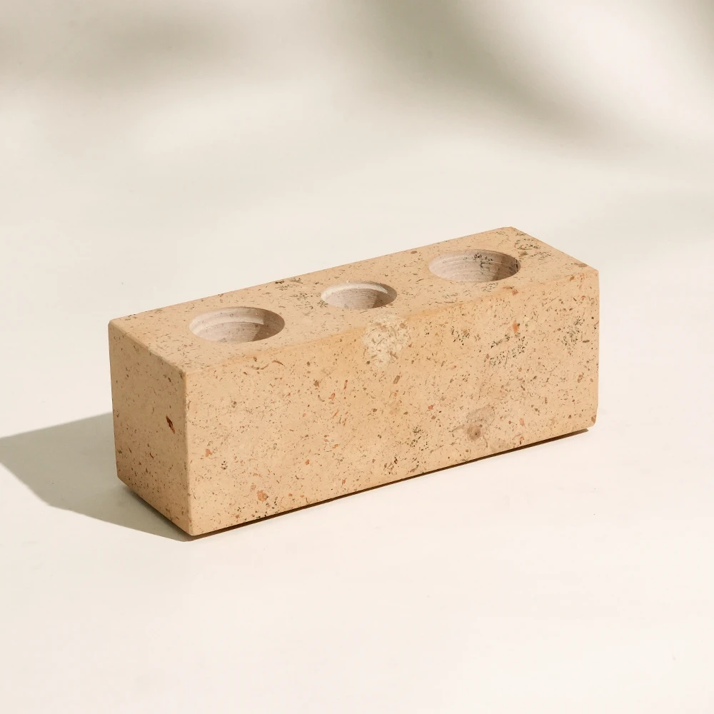 Natural Mud Yellow Marble Candle Holder with 3 lots
