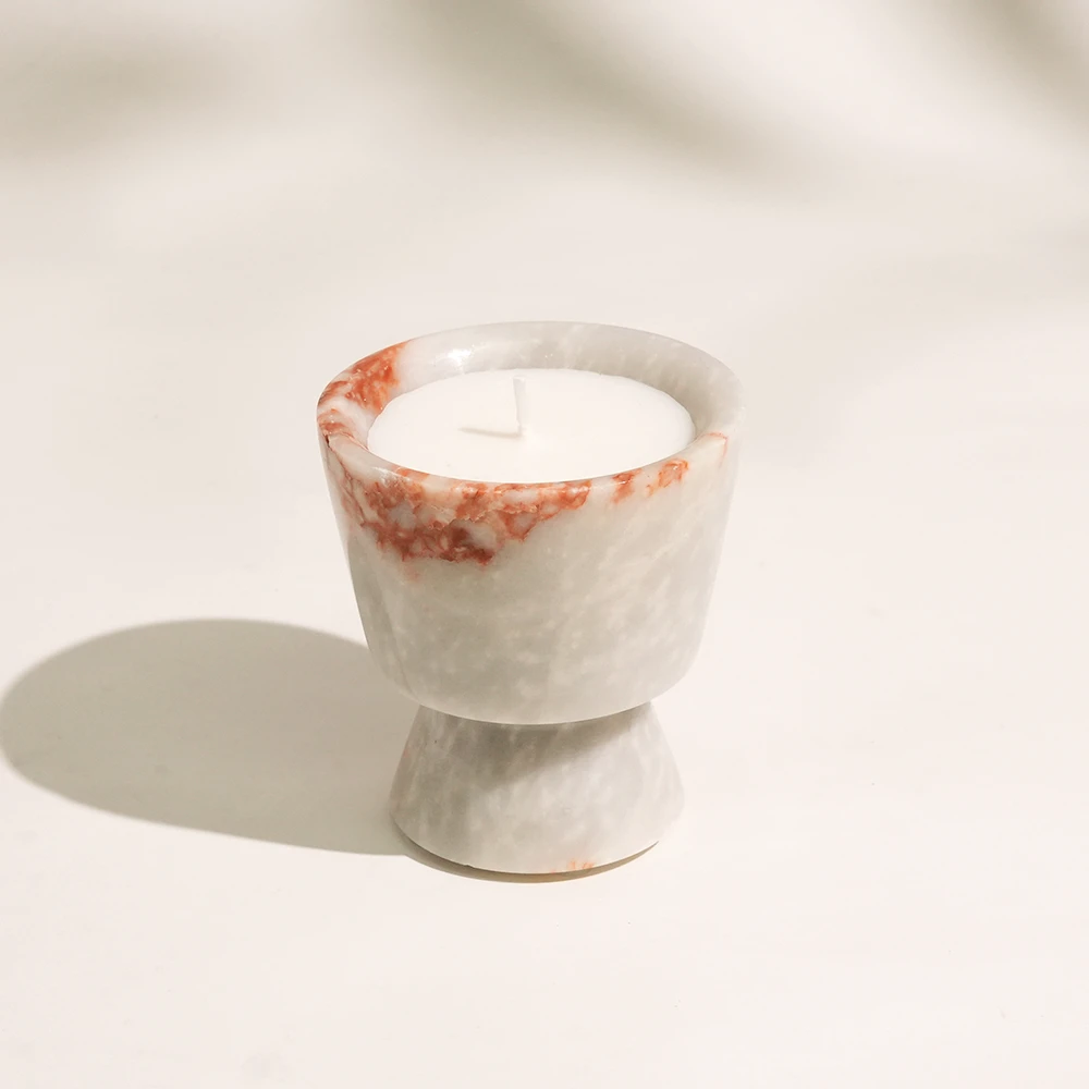 Natural Bulgari Red Marble Cup Shape Candle Holder