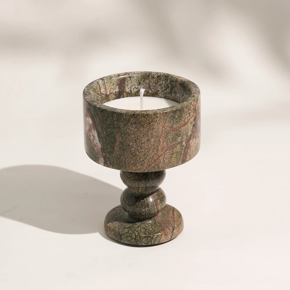 Natural Rainforest Green Marble Candle Holder