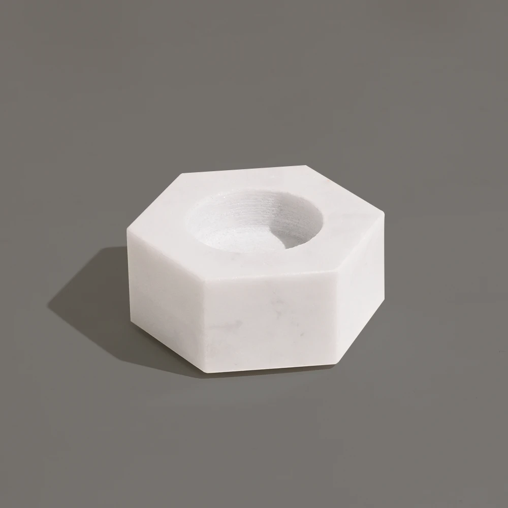Natural White Marble Hexagonal Candle Holder