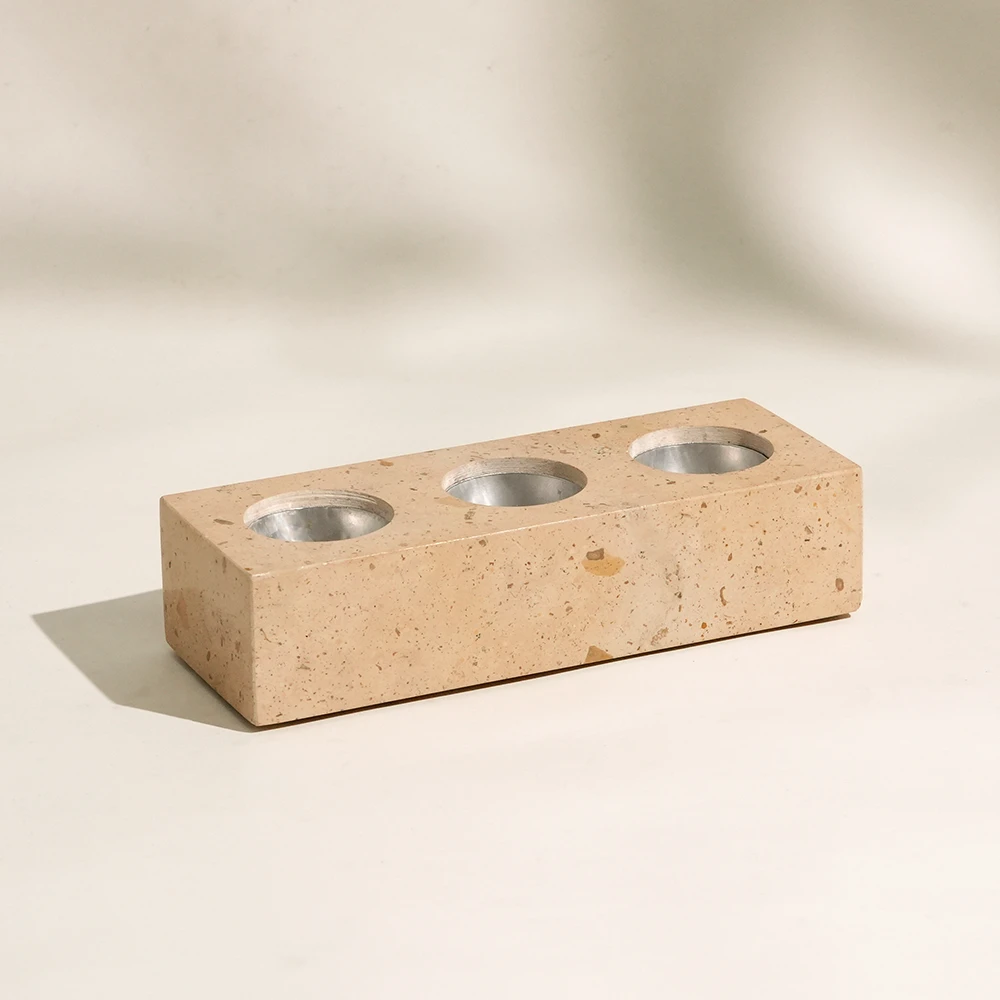 Natural Mud Yellow Marble Tealight Candle Holder with 3 lots