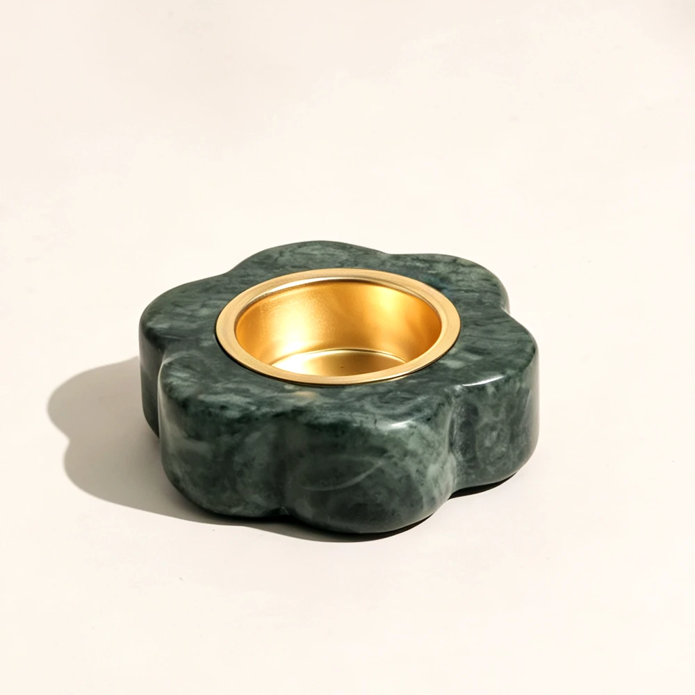 Green Marble Flower Candle Holder with Gold Metal Holder