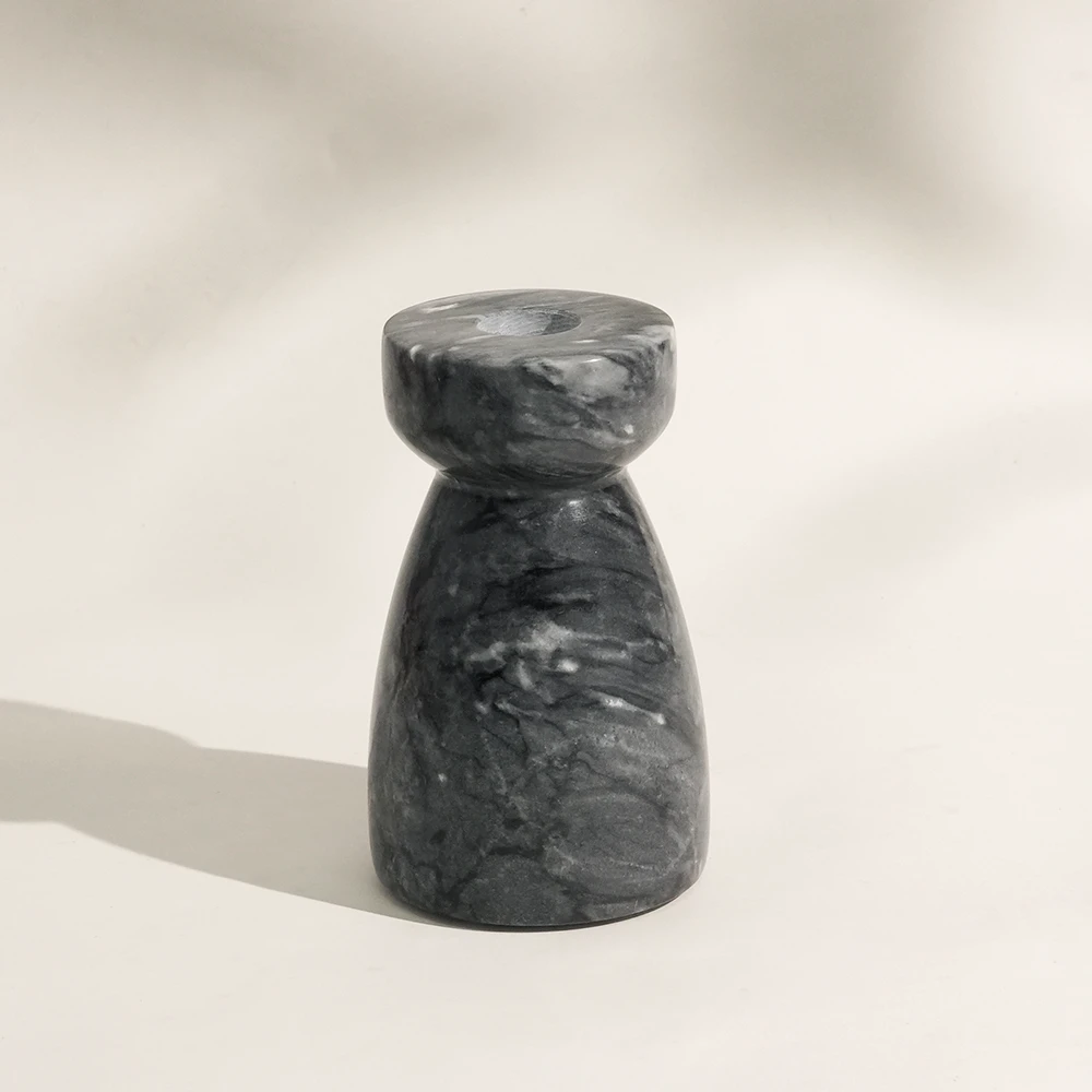 Natural Dark Grey Marble Pillar Candle Holder
