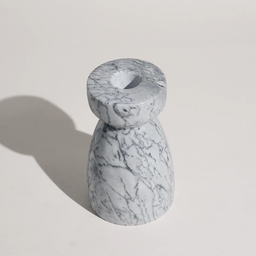 Natural Light Grey Marble Pillar Candle Holder