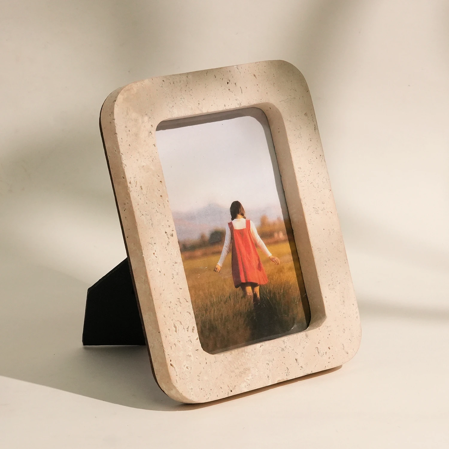 Natural Travertine Rectangle Round Corner Photo Frame 4" x 6" with Paper Backing Board