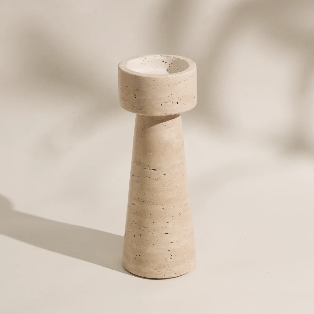 Natural Travertine Pillar Candle Holder