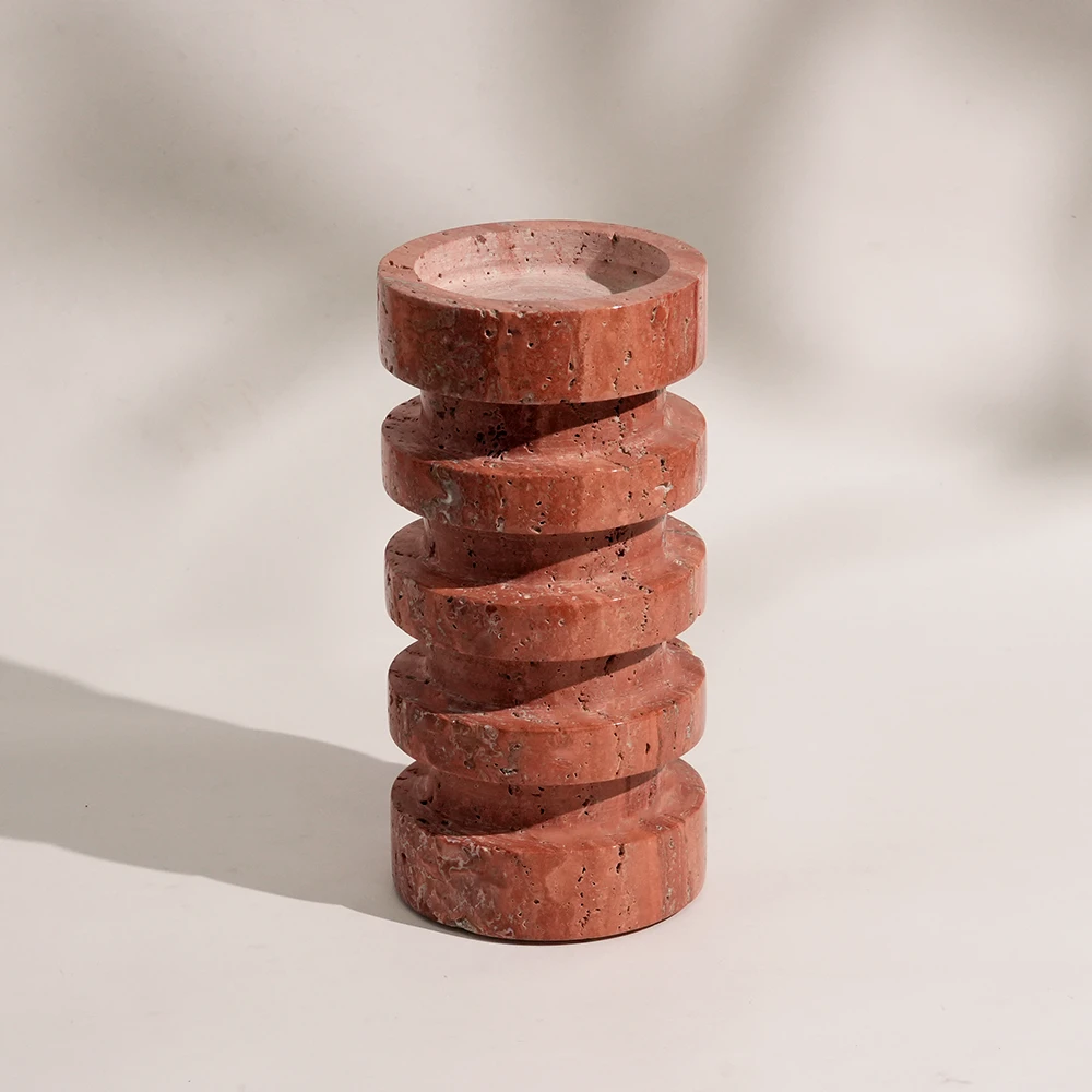 Natural Red Travertine Pillar Candle Holder
