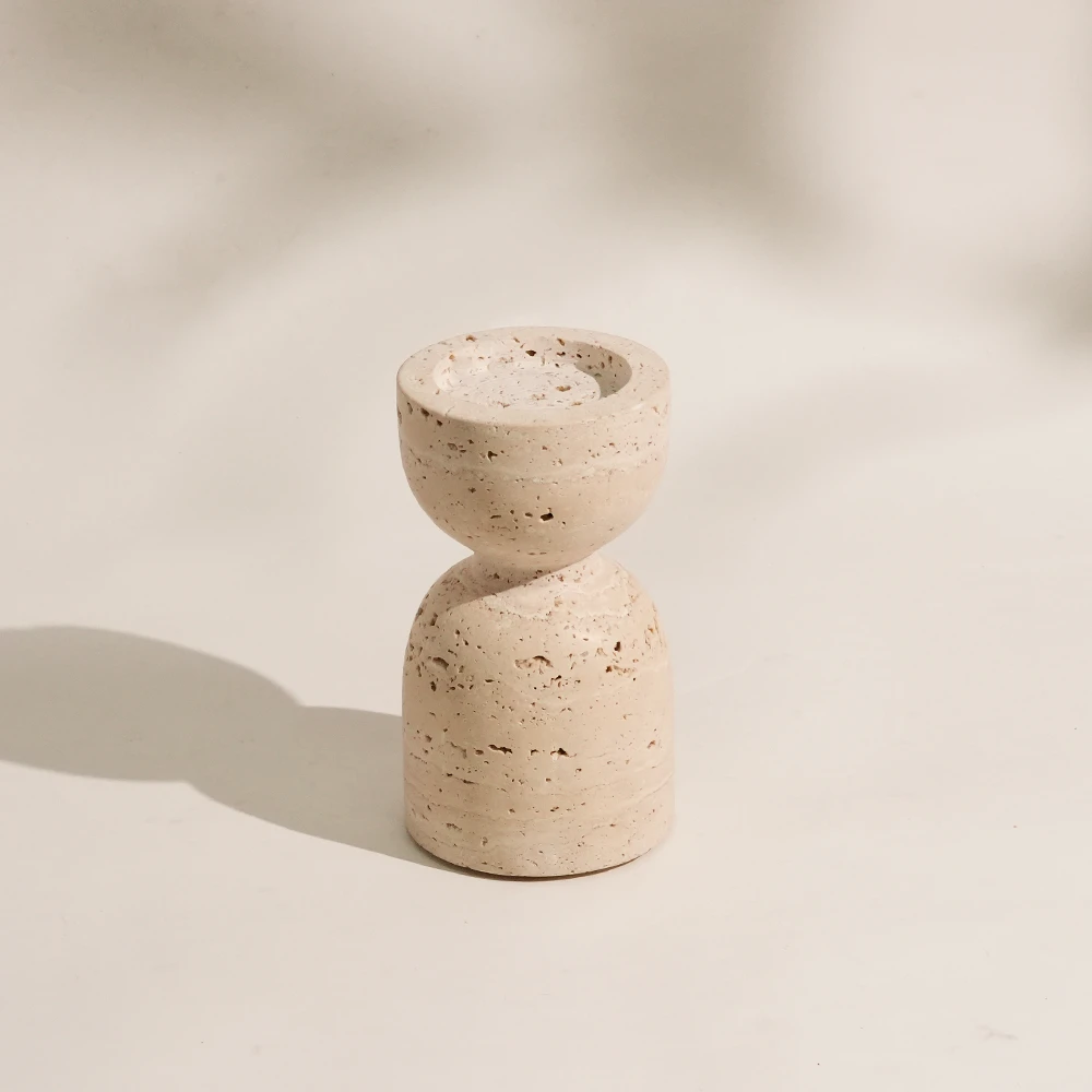 Natural Travertine Pillar Candle Holder