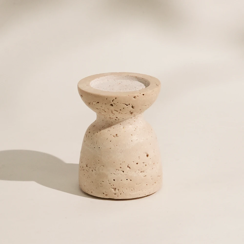 Natural Travertine Pillar Candle Holder