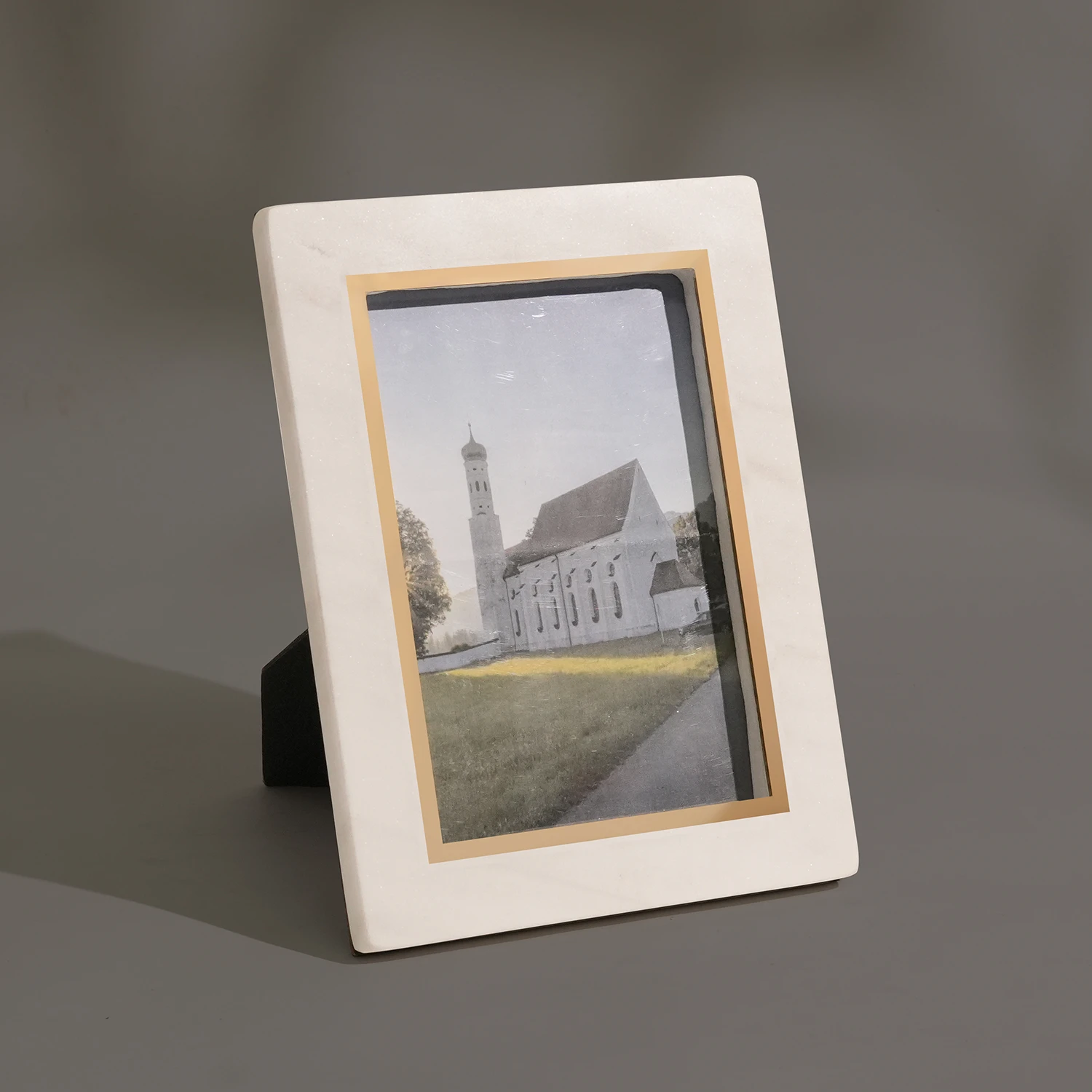 Natural White Marble Rectangle Photo Frame with Copper Strips and Paper Backing Board