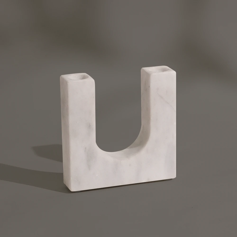 Natural  Light Grey Marble U Shape Candle Holder
