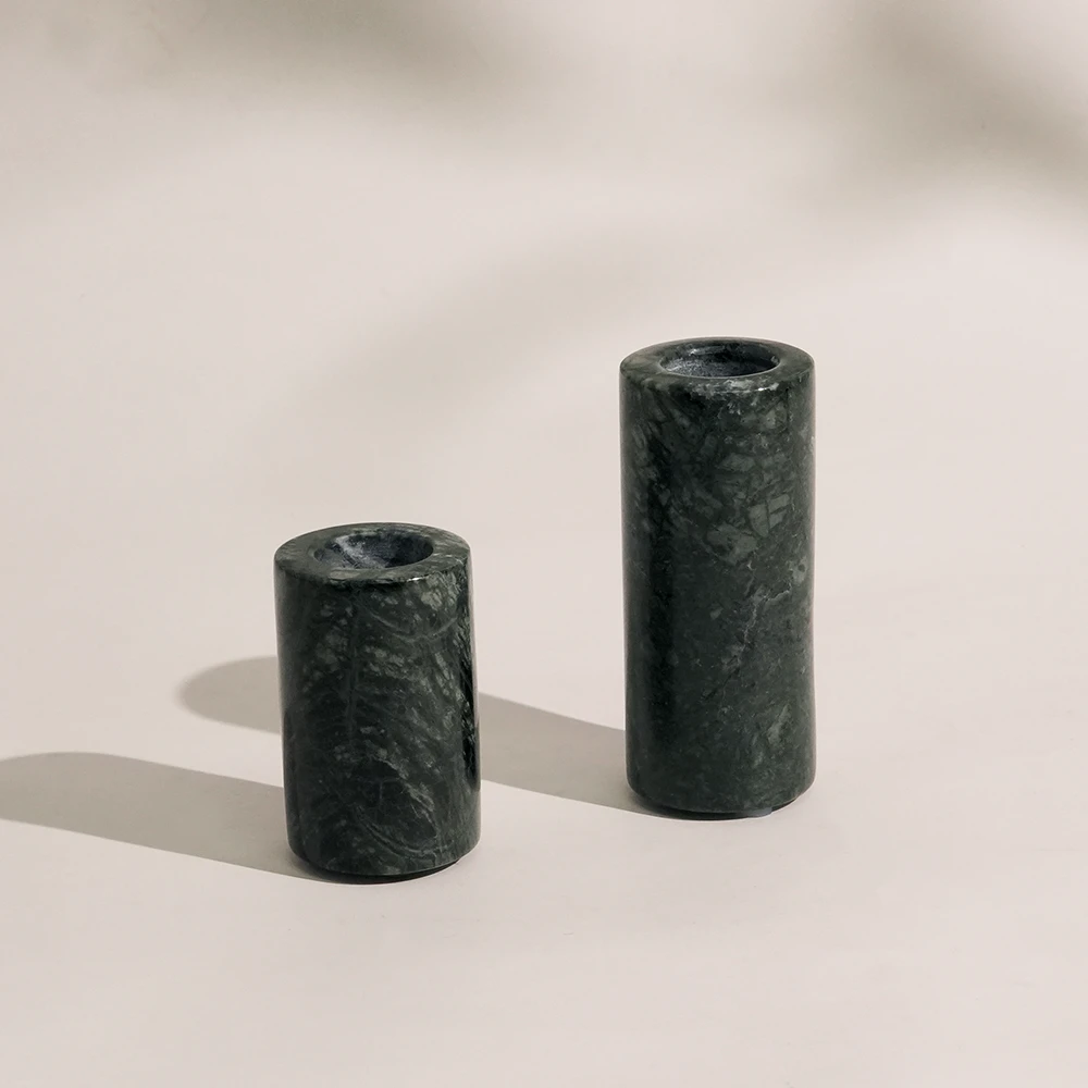 Set of 2 Green Marble Candle Holders