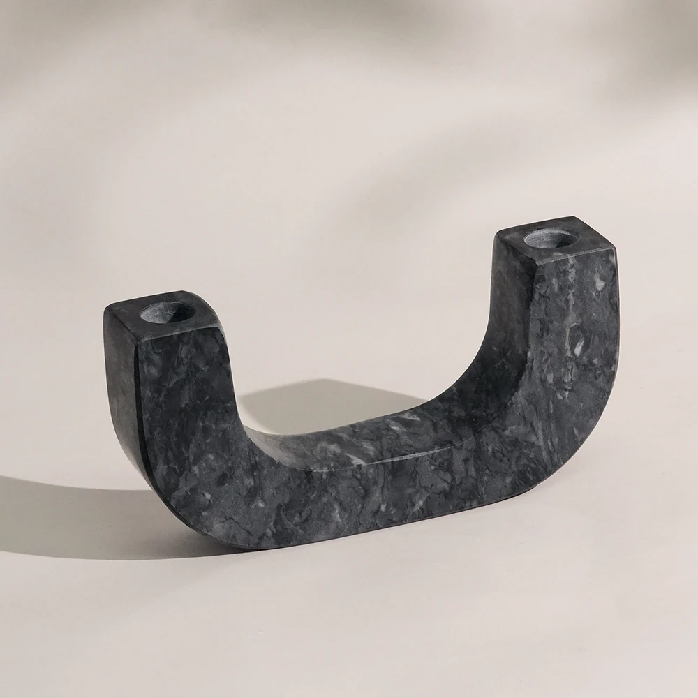 Natural Dark Grey  Marble U Shape Candle Holder