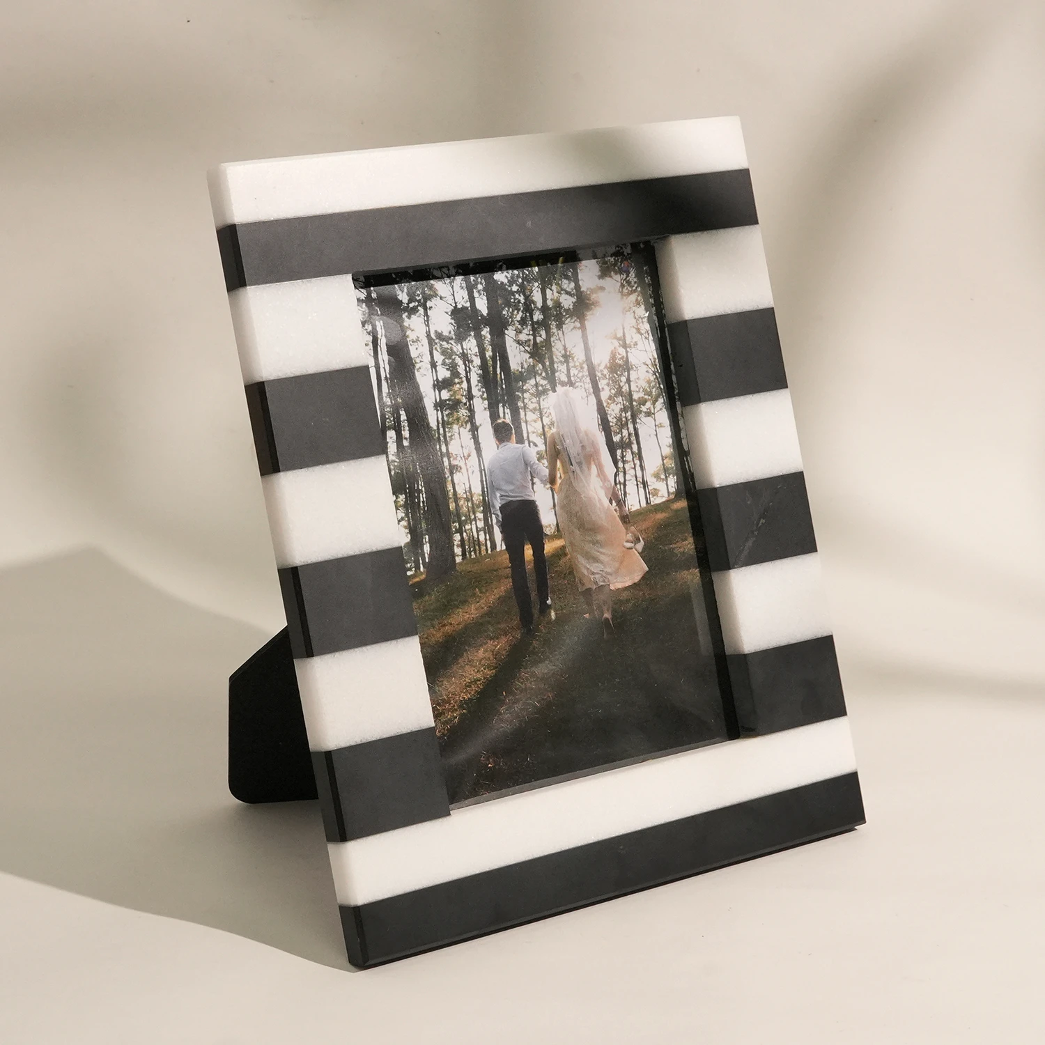 White and Black Natural Marble Splicing Rectangle Photo Frame