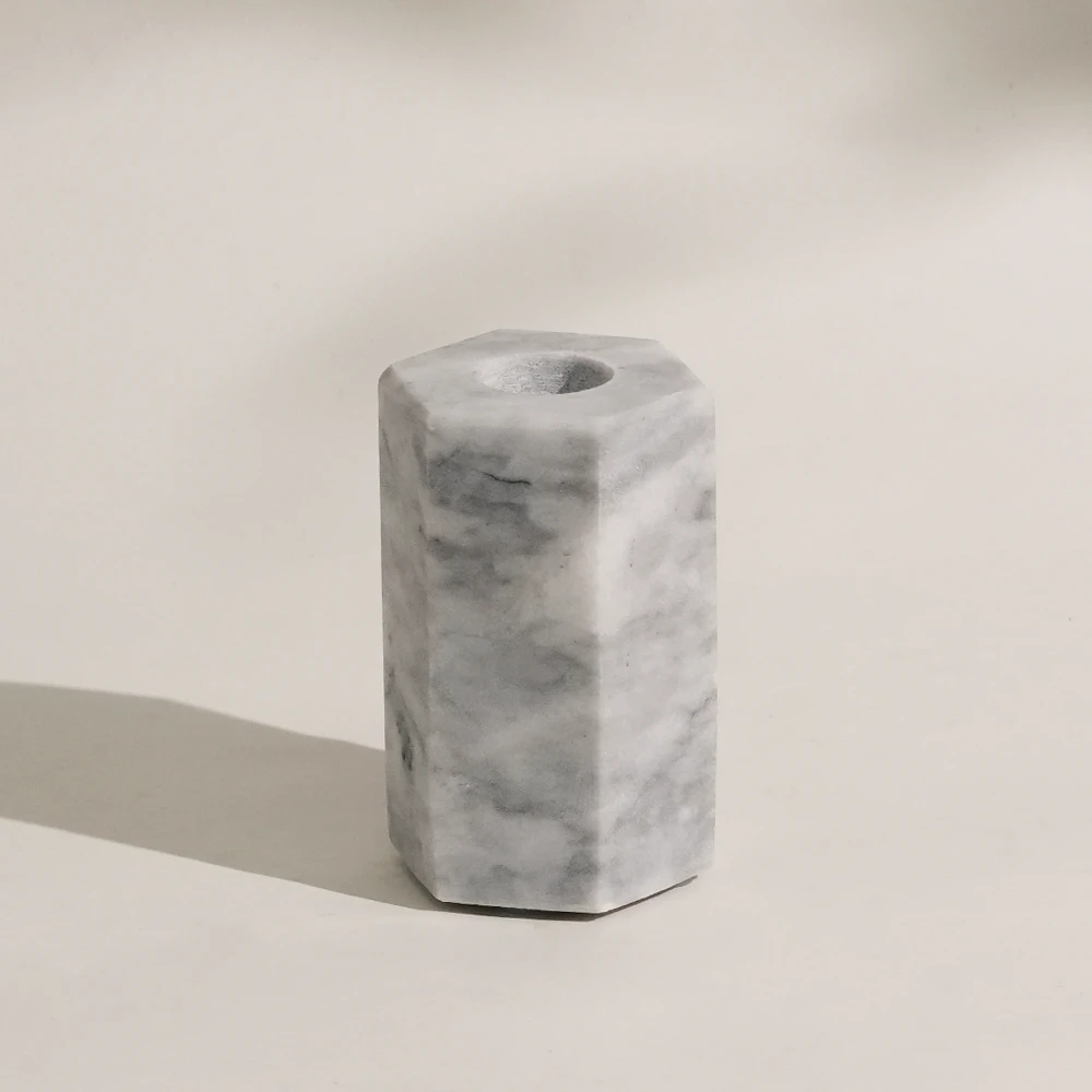 Light Grey Natural Marble Hexagonal Candle Holder