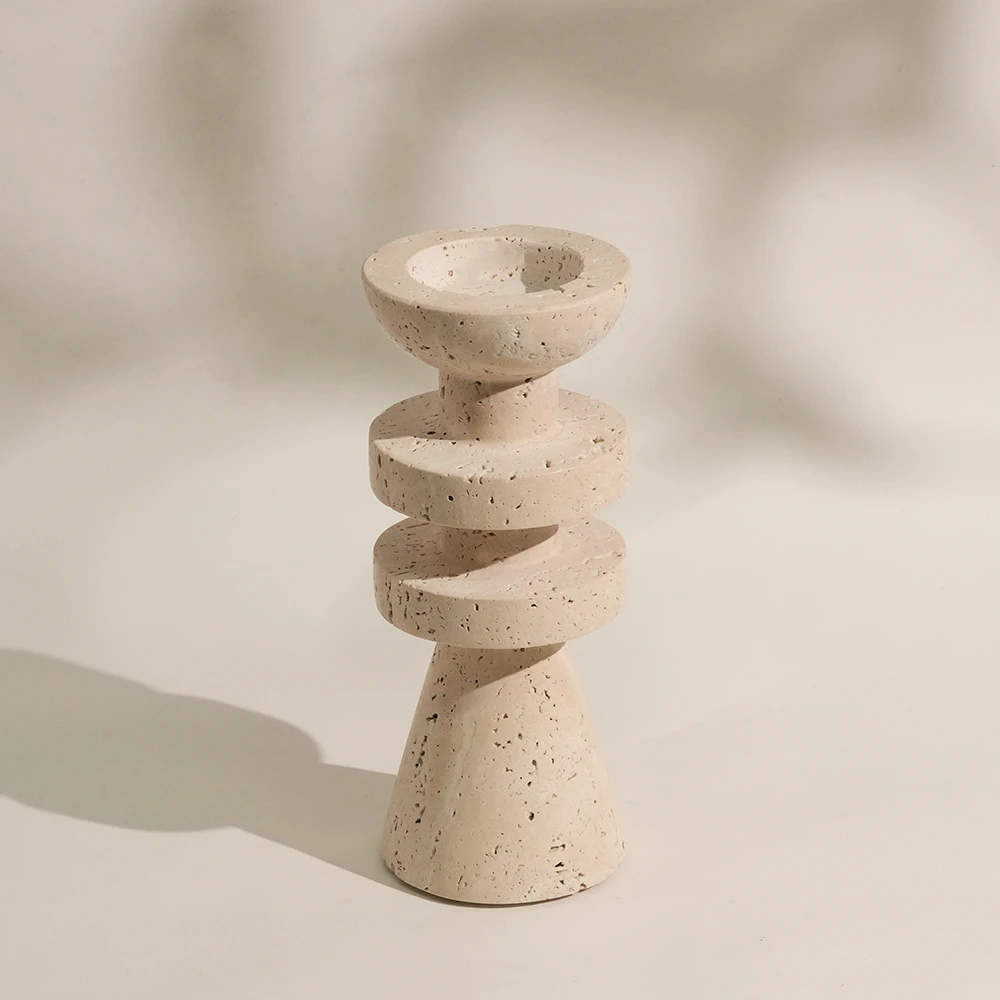 Natural Travertine Pillar Candle Holder