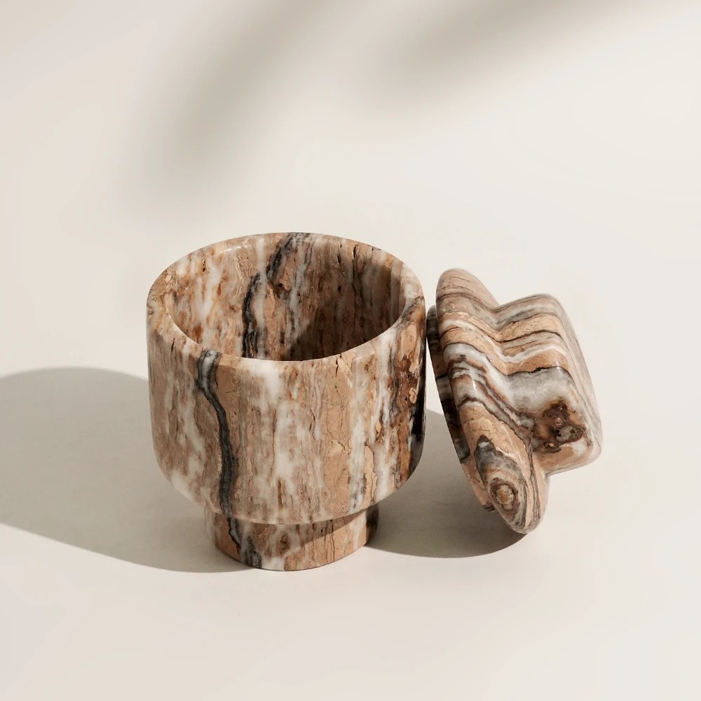 Natural Gilding Marble Candle Holder/Storage Jar