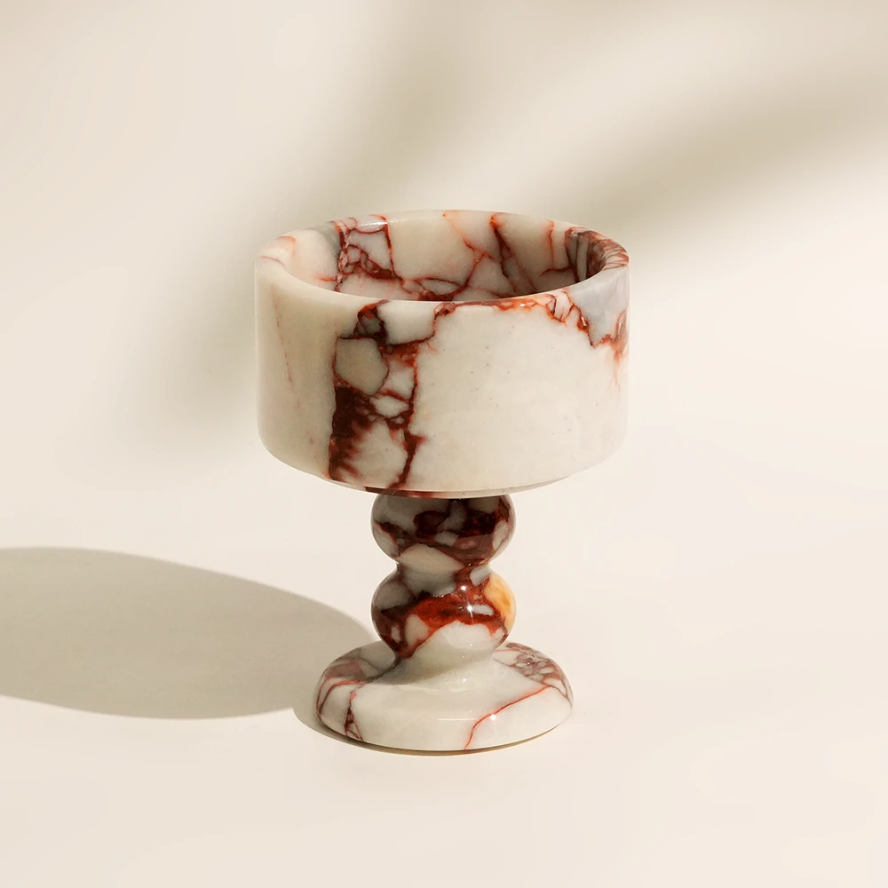Natural Bulgari Red Marble Candle Holder