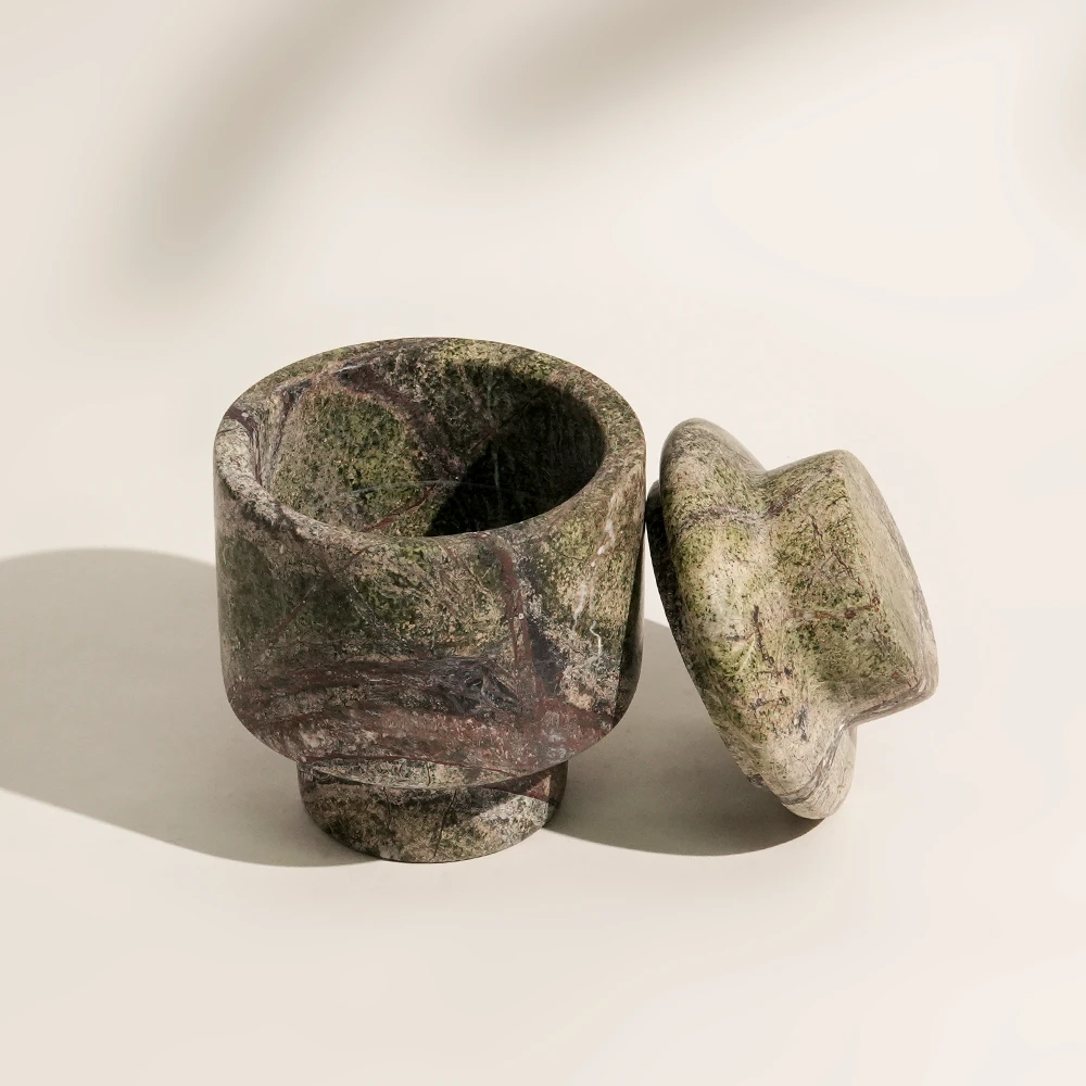 Natural Rainforest Green Marble Candle Holder/Storage Jar