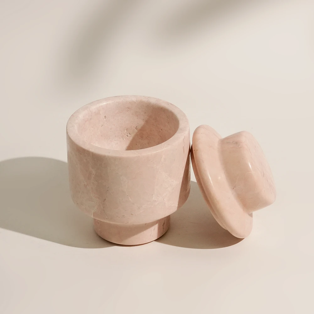 Natural Pink Marble Candle Holder/Storage Jar