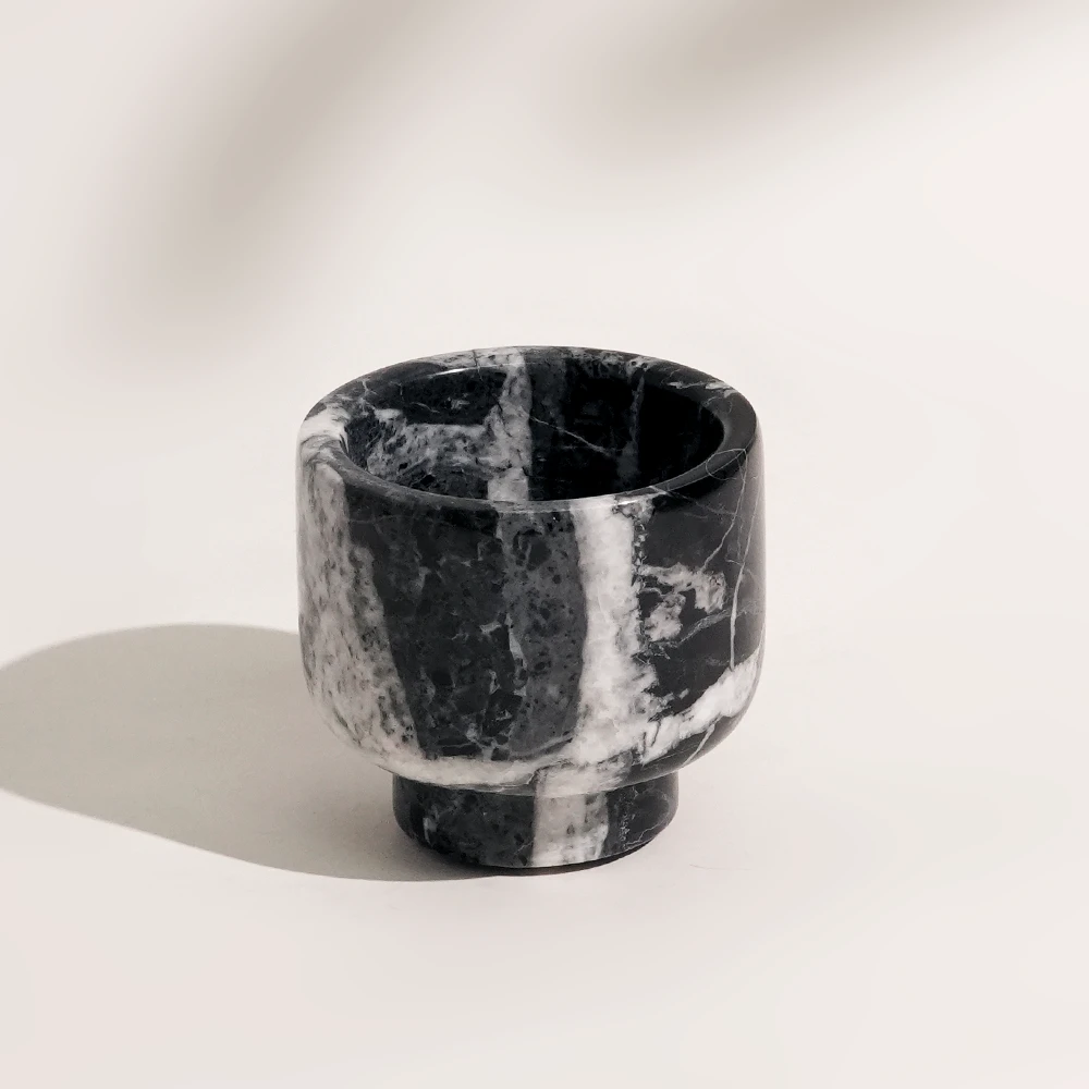 Natural Bulgari Black Marble Pillar Candle Holder