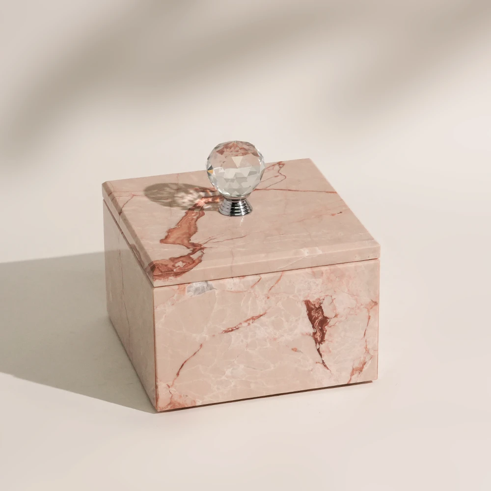 Natural Pink Marble Square Jewelry Box